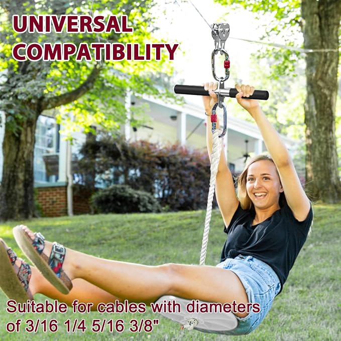 Zipline Pulley, 304 Stainless Steel Tandem Speed Double Pulley for 1/4 5/16 3/8 Cable Backyard Zipline, Hauling, Rigging and Commercial Purposes