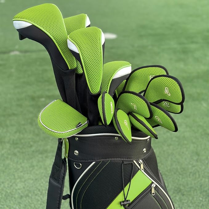 Andux 4pcs Long Neck Golf Hybrid Club Head Covers Dial No. Tag CTMT-02 | Mesh Breathable material | all the Same Size | Coloured Piping | Pull-On Closure