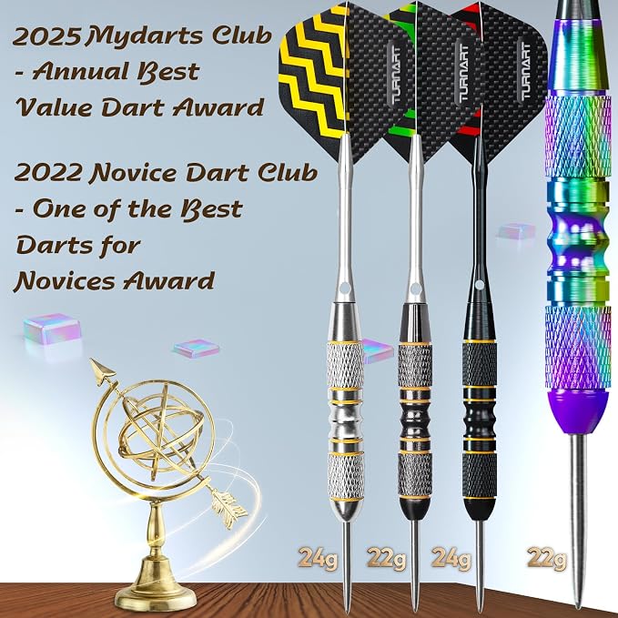 Turnart Darts Metal Tip Set - Steel Tip Darts Darts Set Professional Metal Darts 12 pcs 22/24 Grams Pro Dart Set with Stylish Case Aluminum Shafts Extra 9 Flights