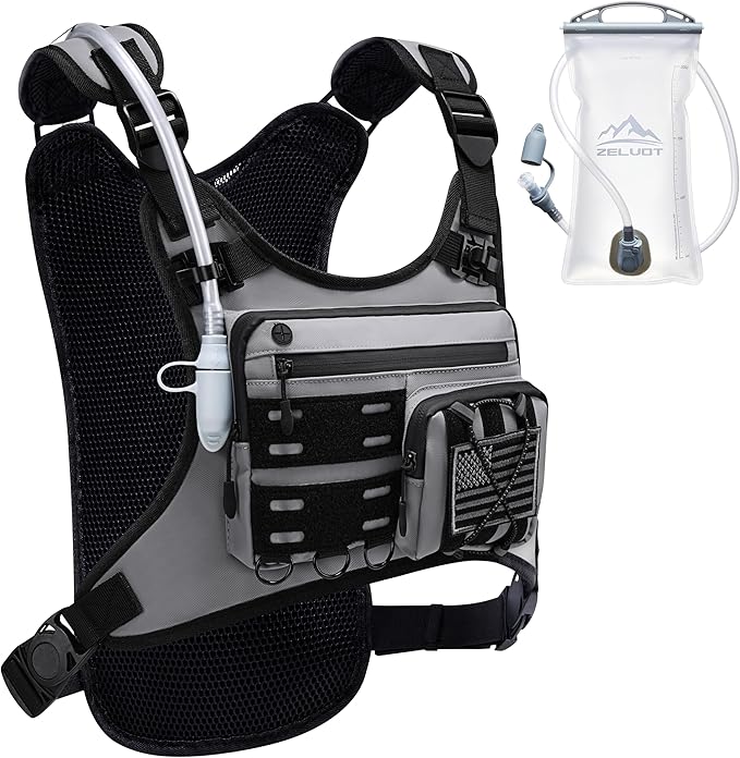 Zelvot Running Vest with 2L Water Bladder, Hydration Backpack, U.S. Design Patent, Lightweight Hydration Pack with Gear Holder, Reflective Chest Pack for Men Women for Marathon
