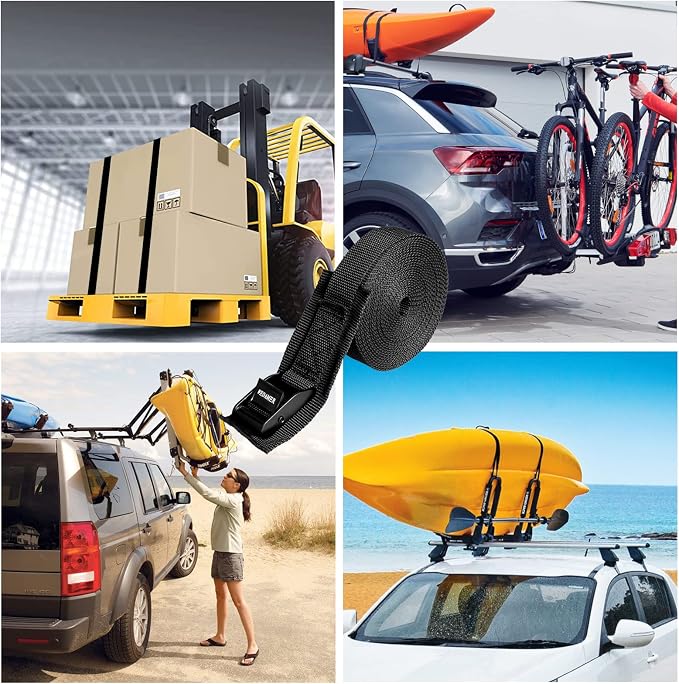 WEDAMER 2 Pack Kayak Tie Down Straps 5ft Cam Buckle Tie Downs Adjustable Kayak Strap for Trucks Motorcycles Boat RV - Ratchet Lashing Straps for Roof Rack Trailer Cargo Packing Securement (1" x 5ft)