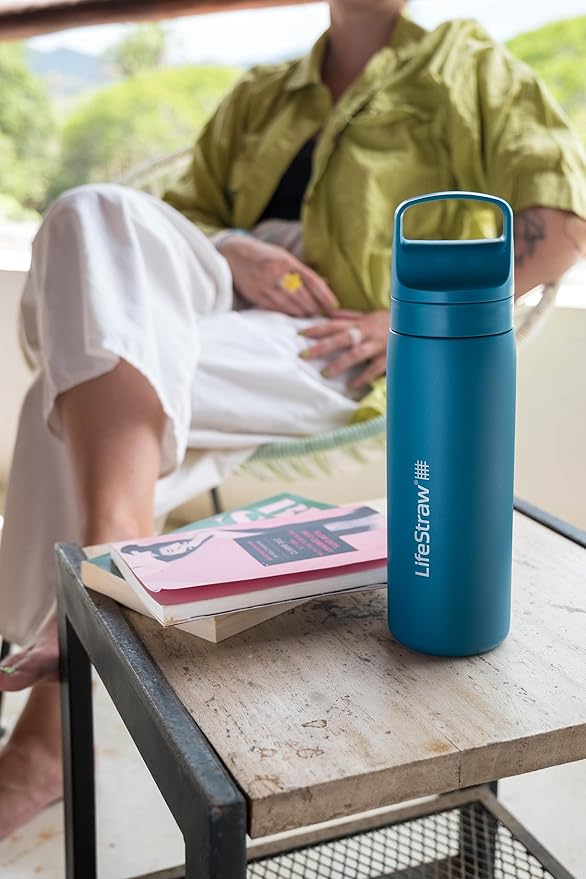 LifeStraw Go Series — Insulated Stainless Steel Water Filter Bottle, 18oz, Laguna Teal, Removes Bacteria, Parasites, Microplastics, Improves Taste