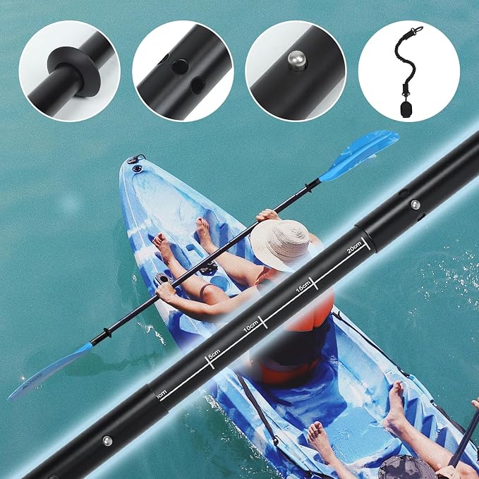 Leader Accessories Adjustable Kayak Paddle Boat Oar: Kayak Canoe Paddles 90-98 inch/230-250cm - Aluminum Floating Kayaking Fishing Oars with Paddle Leash for Adults Youth