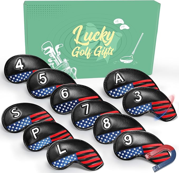 FINGER TEN Magnetic Golf Iron Headcovers Value 11 Pack, Durable PU Leather with Embroidered Numbers for Easy Identification, Multiple Colors Available Fits Most Iron Clubs