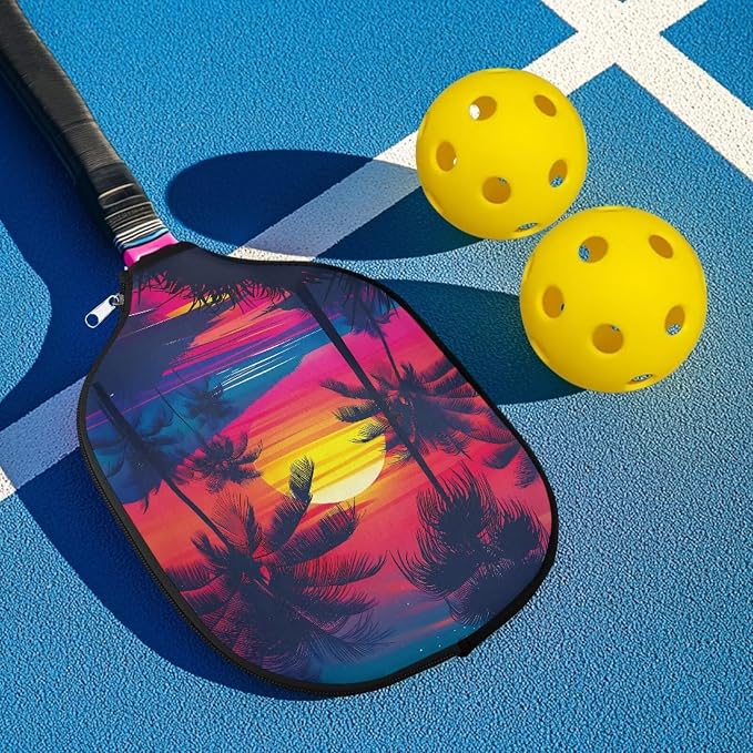 Sea Beach Pickleball Paddle Covers 11.42” L x 8.66" W Portable Pickle Ball Rackets Cases Set of 2 Pickleball Storage Bag with Zipper Closure Pickleball Cover for Women Men