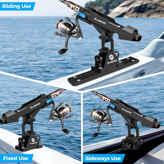 PLUSINNO 2 in 1 Fishing Rod Holders for Boat, Kayak Fishing Rod Holder, Fishing Pole Holders for Track Mount / Deck Mount, Fishing Gear with Fishing Rod Protective Strap, Fishing Accessories & Gifts