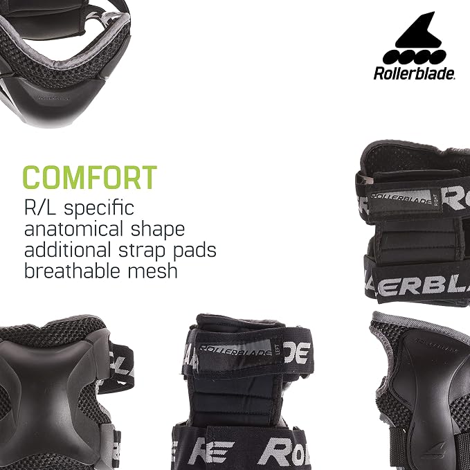 Rollerblade X Gear 3 Pack Protective Gear, Knee Pads, Elbow Pads and Wrist Guards, Inline Skating, Multi Sport Protection, Unisex, Black