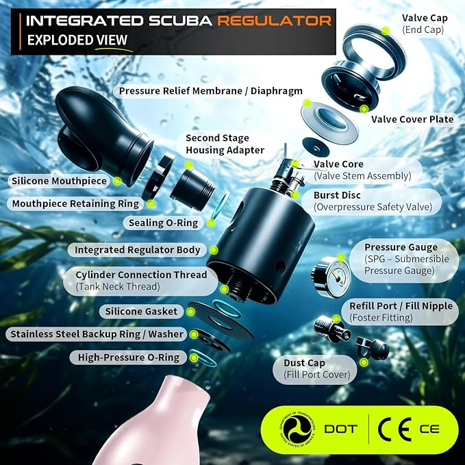 GOYOJO Mini Scuba Tank with DOT Certified, Portable Scuba Diving Kit with Optional Snorkel Mask Combo, Refillable Emergency Backup Pony Bottle for Snorkeling, Underwater Breathing, Training