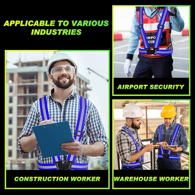 Hercicy 20 Pcs Reflective Vest High Visibility Safety Vests, Adjustable Running Gear Straps Lightweight Reflector for Construction (Blue)