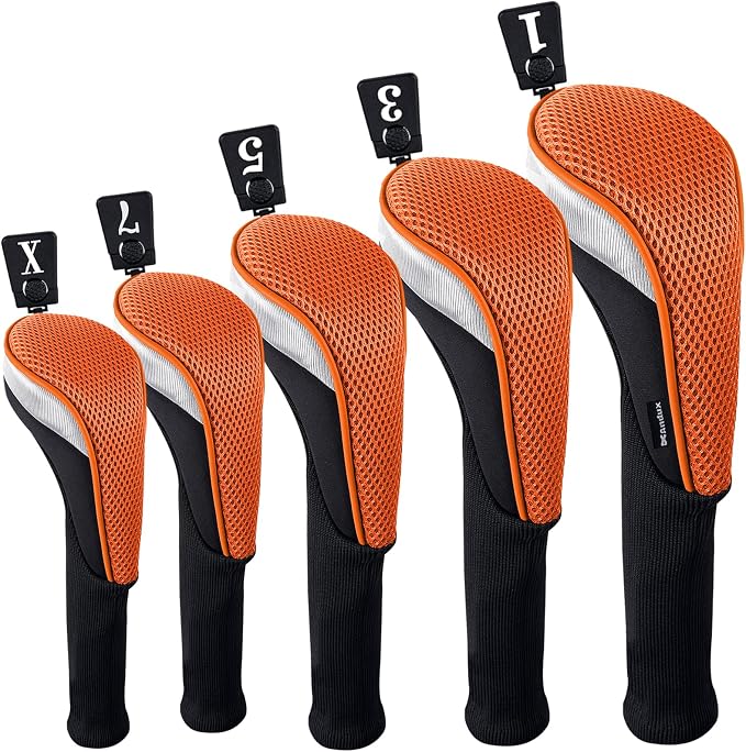 Andux 5pcs/Set Mesh Golf 460cc Driver Fairway Wood Club Head Covers Long Neck with No. Tags