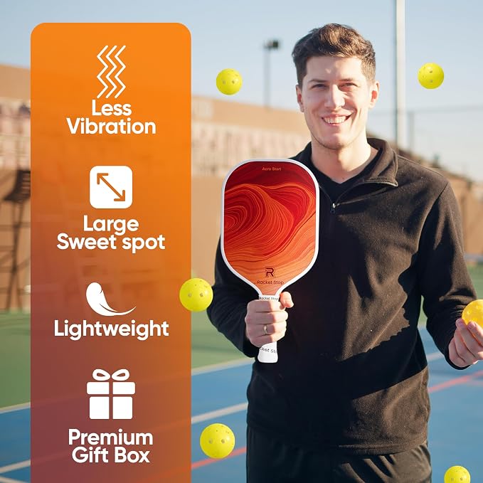 Aero Start Pickleball Paddle for Beginners – Carbon Fiber Surface, Large Sweet Spot, Lightweight Design, Cushioned Anti-Slip Grip, Shock-Absorbing 16mm Polypropylene Core, Gift-Ready Box
