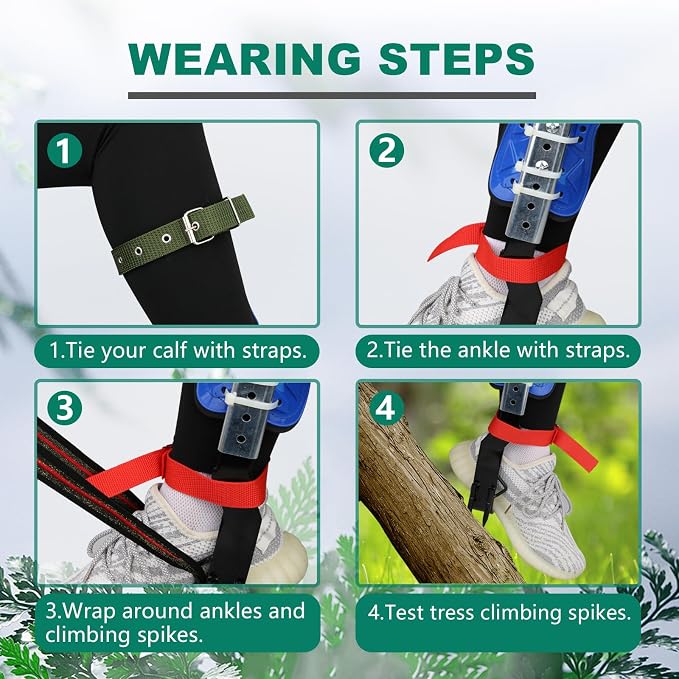 Tree Climbing Spike Set, 2 Gears Anti-Slip Climbing Tools with Footboards, Forestry Operation Gear for Tree Trimming, Hunting and Fruit Picking