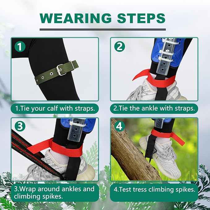 Tree Climbing Spike Set, 2 Gears Anti-Slip Climbing Tools with Footboards, Forestry Operation Gear for Tree Trimming, Hunting and Fruit Picking