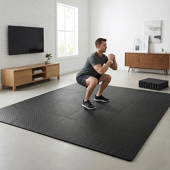 BalanceFrom 24x24 Inch EVA Interlocking Foam Exercise Tile Mat – Non-Slip Puzzle Flooring for Home Gym, Fitness Studio, or Playroom with Multiple Thickness, Coverage Sizes and Color Options