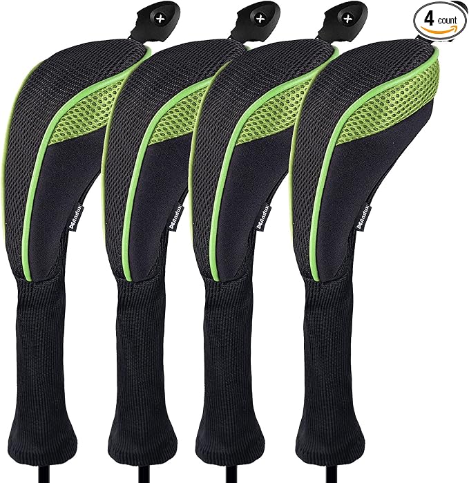 Andux 4 Pack Long Neck Golf Hybrid Club Head Covers Dial No. Tag CTMT-01 | Mesh Breathable material | all the Same Size | Coloured Piping | Pull-On Closure