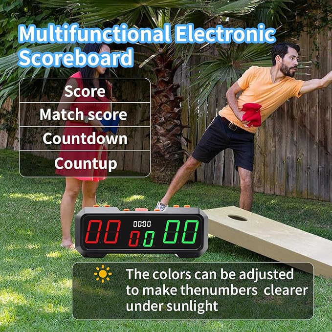 Digital Scoreboard with 7 Color Change,Portable Electronic Scoreboard with Battery Powered for Indoor & Outdoor Game,Portable Score Keeper with Buzzer for Pingpong/Board Game/Cornhole