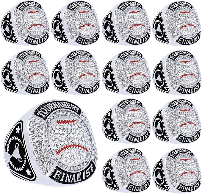 12 Pcs Baseball Ring Softball Baseball Finalist Ring Sport Ball Trophy Award Gift for Tournament or League Finalist Winner