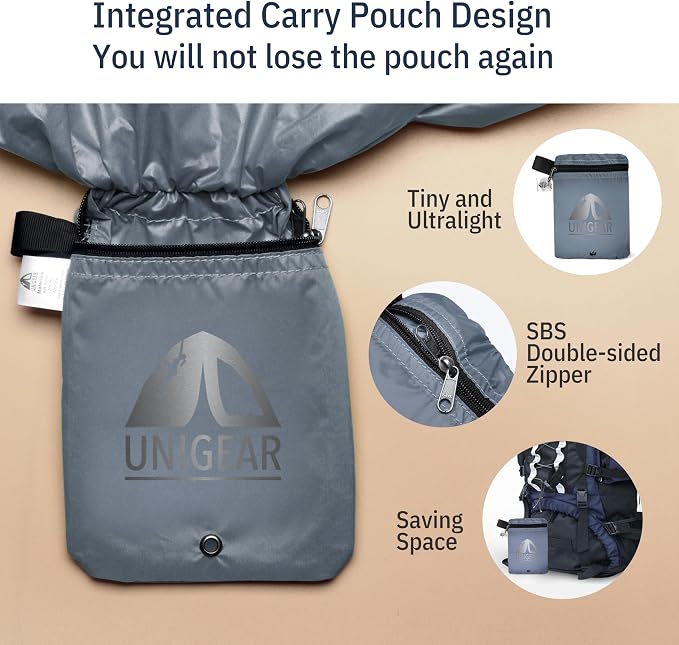 Unigear Backpack Rain Cover Waterproof Rating 5000mm Ultraportable and Durable with 2 Anti-Slip Buckle Strap, Integrated Carry Pouch Design (Gray, Meidum)