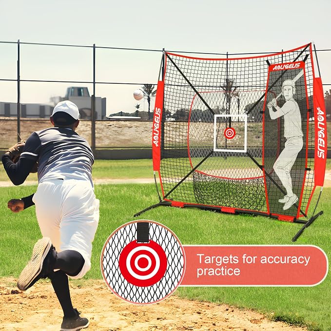 6'X6' Baseball Softball Practice Net,Pitching Net,Batting Net,with Batting Tee,Dummy Batter,Bonus Strike Zone Target and Bow Frame,for Hitting,Pitching,Catching