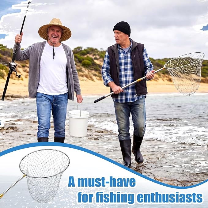 Heavy Duty Fishing Net with 83 Inch Telescopic Stainless Steel Handle 16 Inch Diameter Large Landing Net Foldable Lightweight for Bass Trout Catfish Salmon Steelhead Boat Pier Fishing