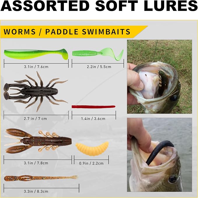 GOTOUR 128/209/240/265pcs Fishing Lures Kit with Tackle Box, All-in-1 Fishing Accessories Gear Set with Soft Lure, Minnow, Crankbait, Hooks, Sinkers, and Terminal Tackle Kit, Fishing Gifts for Men
