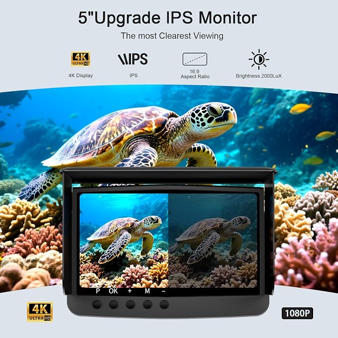 Underwater Fishing Camera Infrared Night Fishing Camera 5-inch HD Screen Equipped with 66-Foot About 20 Meters Cable 10000mah 10 Hours Battery Life for Ice Lake Sea Boat Kayak Fishing Fish Finder