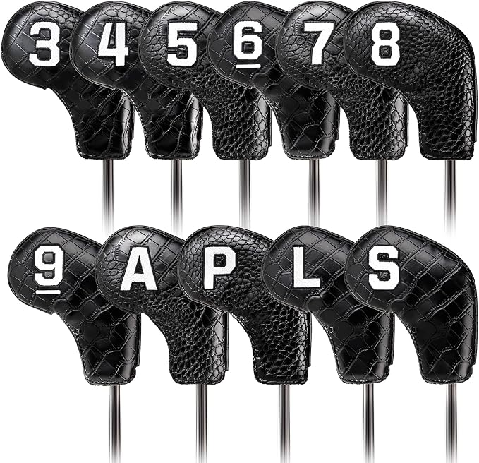 Craftsman Golf 11pcs/Set Crocodile Pattern Iron Covers Headcovers Set Magnetic Closure for Left and Right Handed Golfer