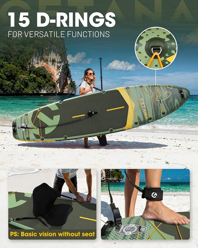 CETANA Extra Wide Inflatable Paddle Board 11'6 x 35" x 6", 450LB High Weight Capacity Wide Stable Stand Up Paddle Board for Beginners, 2–3 Person Large Paddleboard with 3 Fins, Dual Bungee, 15 D Rings