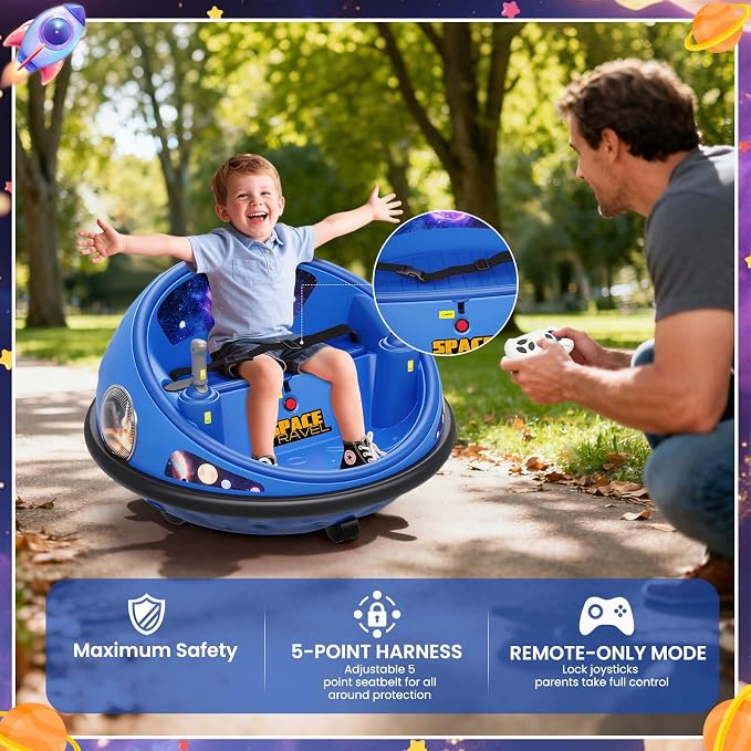 Electric Bumper Car with Remote Control, 360°Spinning Ride-on Vehicle, Rechargeable Indoor Outdoor Kid Car with LED Lights & Soft Bumper–Fun Gift (Blue)