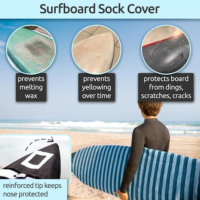 Surf Squared Surfboard Sock Cover and Paddleboard Cover - Lightweight Stretch Protective Surfboard Bag - Surfing Accessories - Shortboard, Longboard, Hybrid, Wakesurf, Standup Paddleboard SUP