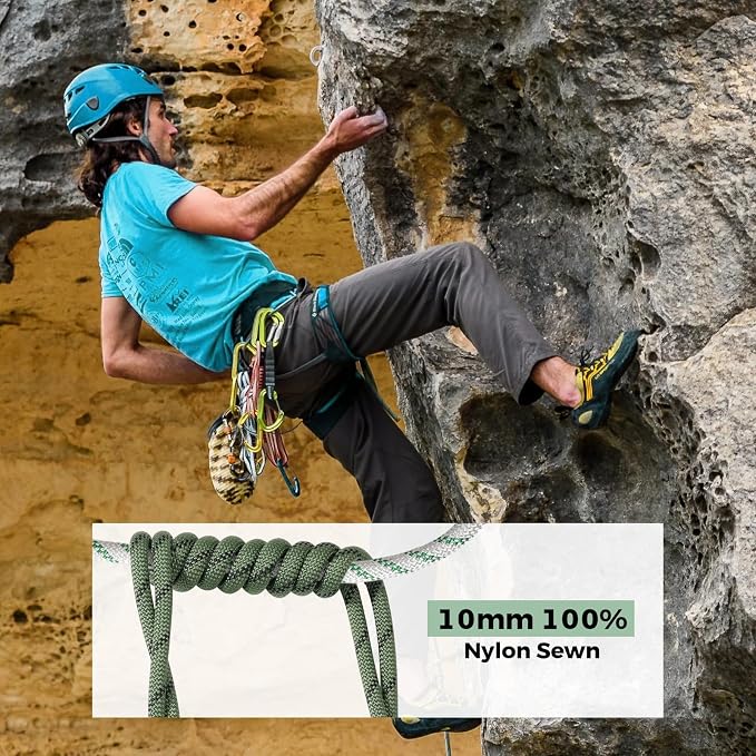 10mm Nylon Prusik Cord Pre-Sewn 24in Prusik Loop，22kN (4950lb) Sewn Eye-to-Eye Utility Cord for Arborist Tree Work, Rescue, Rappelling & Aerial Operations