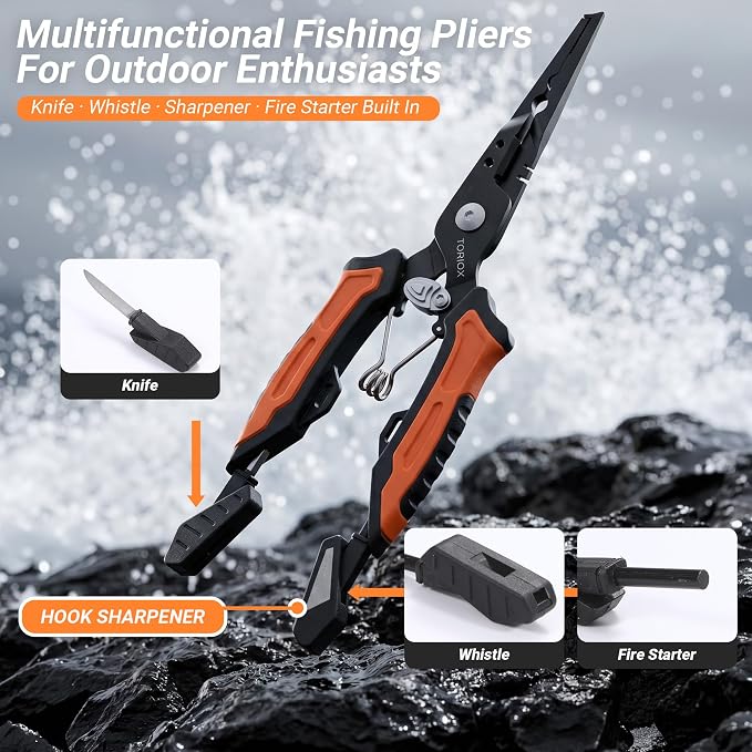 TORIOX Fishing Tool Kit with Fishing Pliers, Fish Lip Gripper, Fillet Knife & Braid Scissors, Saltwater Freshwater Fishing Accessories Set, Fishing Gear Gift for Men
