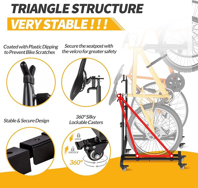 Sttoraboks Vertical Bike Stands (2 Pack)，Standing Bike Rack for Garage Floor，Upright Bicycle Floor Stand Indoor Bike Holder with Adjustable Height for Garage & Apartment - for Wheels Sizes up to 29”