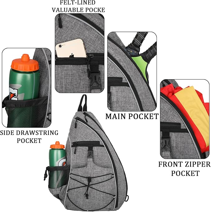 Goloni Pickleball Sling Bag for Men Women, Lightweight Pickleball Backpack with Fence Hook