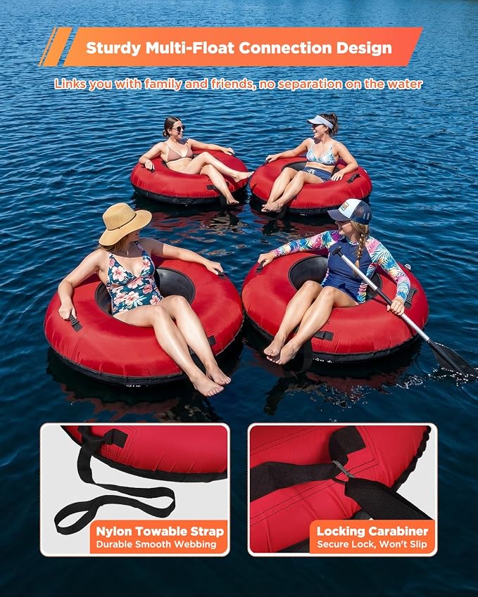 Heavy Duty River Tube for Floating, 44" River Float for Adults with Upgraded Handles and Drink Holder, Abrasion Proof 600D Canvas Cover Outdoor Inflatable Water Tube with Towable Strap