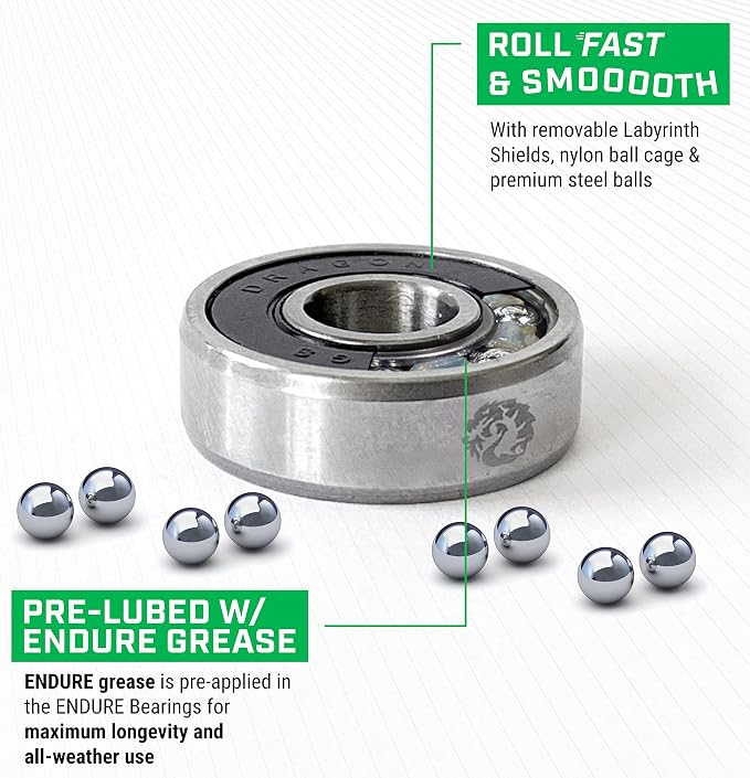 Fireball Dragon Skateboard Bearings Set 8 Pack - Fast 608 Longboard Bearings Set for Skateboards Inline & Roller Skates - Bearings for Skateboarding Guaranteed for Life