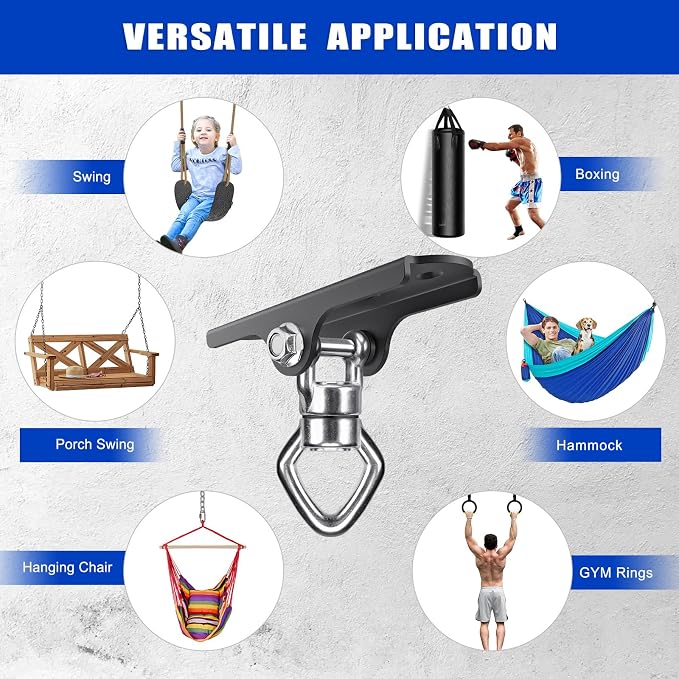 Dolibest Heavy Duty Swing Hanger with Bearing, Ceiling Mount Swing Hook,One-Piece Design Base, Swing Set Hardware for Punching Bag, Boxing, Hammock Chair, Yoga Swing, Porch Swing (360° +180° Rotation)