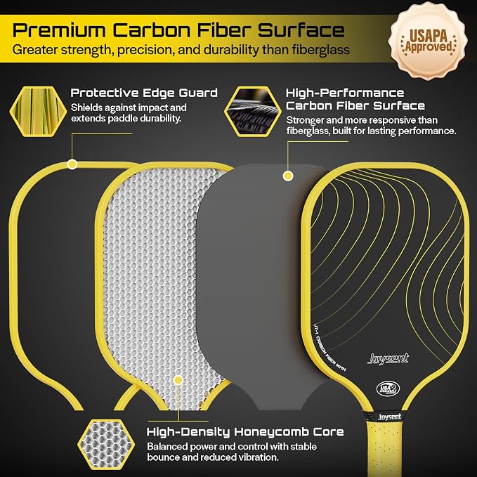 Pickleball Paddles Set, USAPA Approved Carbon Fiber Pickleball Set of 2 with Beginner Pickleball Rackets, Indoor Outdoor Pickle Balls for Adults Men Women, JT-1