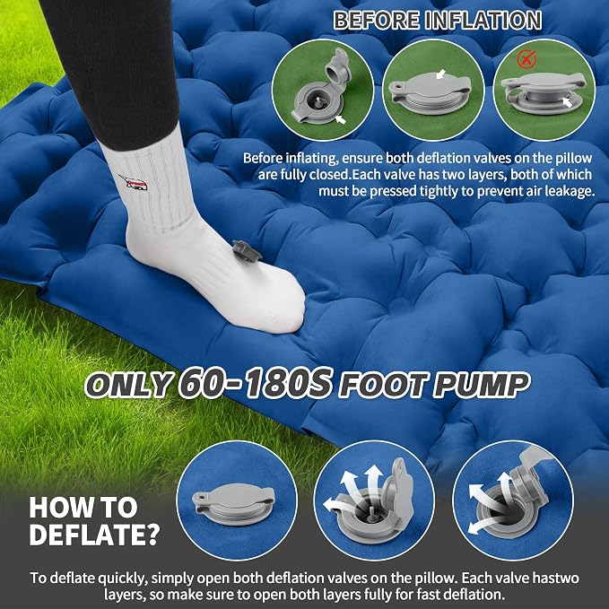 HiiPeak Double Sleeping Pad for Camping - Suede Top Camping Mattress with Pillow, Built-in Foot Pump, Compact Inflatable 2-Person Portable Mat for Backpacking, Hiking, Car Traveling, Beach, Tent