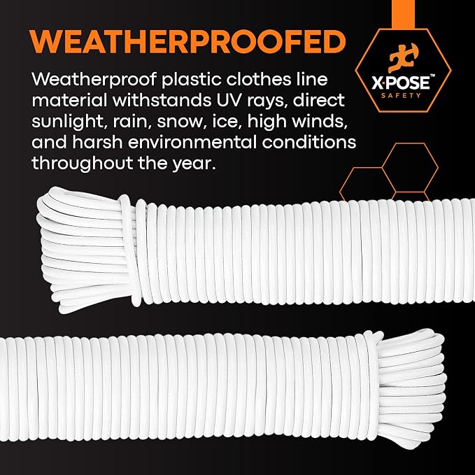 Plastic Clothesline Rope 5/32" x 100 FT, 6 Pack White Outdoor Clothes Line for Hanging and Drying Laundry, Weather Resistant Braided Plastic Laundry Line, Synthetic Cord for Clothesline Pulley