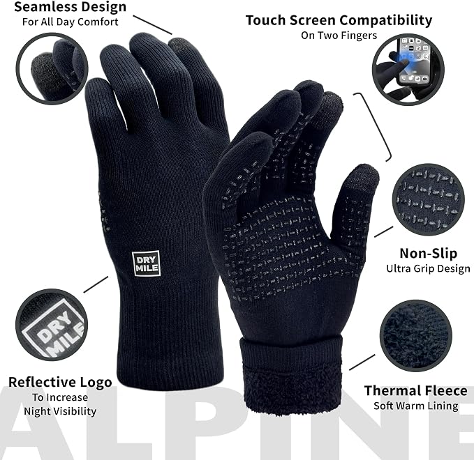 DRYMILE Alpine Waterproof Dexterity Gloves – Thermal Fleece Gloves for Men & Women – Touchscreen & Non-Slip Grip – Hiking, Skiing, Cycling, Fishing & Hunting.