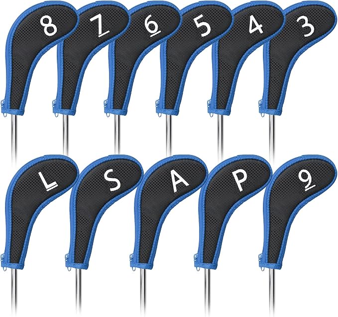 11pcs/Set Golf Club Sock Iron Head Covers Headcover with No. on Both Sides Suitable for Right and Left Handed Golfer Zipper Closure