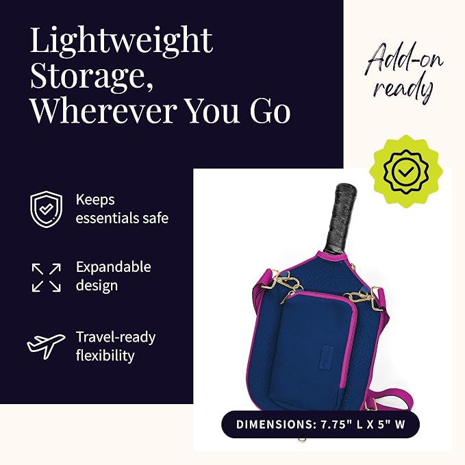 Posh Pickler Clip-On Expandable Neoprene Pouch with Zipper, Weather-Resistant Design, Secure Storage for Keys, Card, Compatible with Crossbody Paddle Cover & Strap, pickleball gifts 7.7" L x 5" W