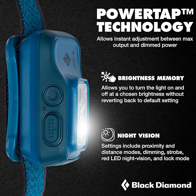 BLACK DIAMOND Spot 400-R Rechargeable Headlamp | 400 Lumens, Dimmable | Micro-USB Charging | Waterproof & Compact | Camping, Hiking, Running | BD Azul