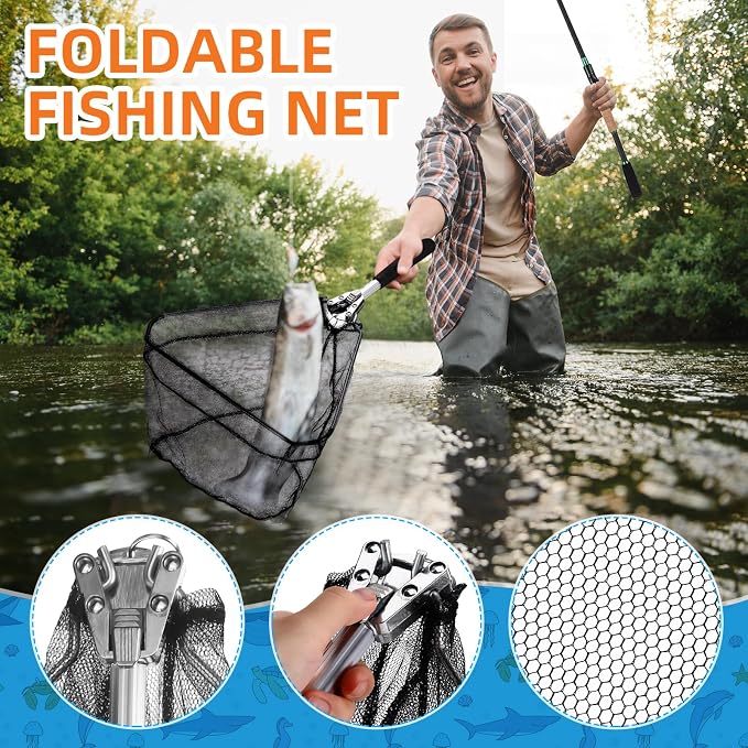 60 Pcs Father's Day Fishing Rod and Line Combo Detachable Fishing Pole Kit Without Reel, Plier Lip Gripper, Fish Lure Hook Accessories, Carrier Bag for Beginner Men Travel Saltwater Freshwater