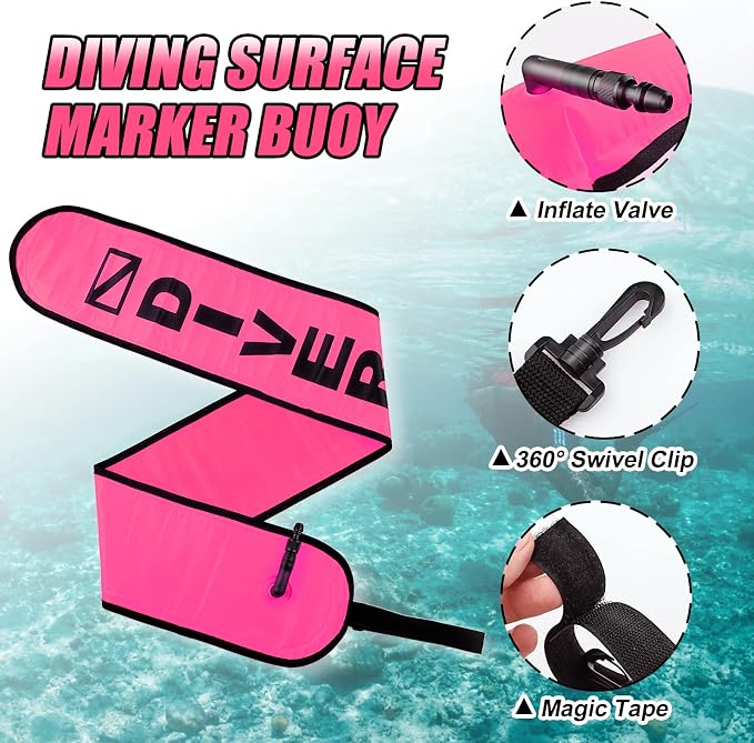 Surface Marker Buoy, Scuba Diving Surface Marker Signal Tube with Reflective Strip and Plastic Clip