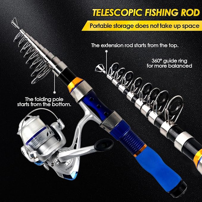 2-Pack 6.89FT Telescopic Fishing Rod Reel Combo Tackle Box Travel Carry Bag | Collapsible Pole Spinning Reel Lure Accessory Storage Bag Portable Fishing Gear Kit for Saltwater Freshwater Fishermen Gift