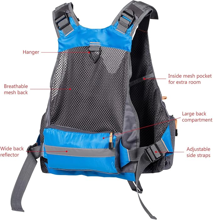 BASSDASH Strap Fishing Vest Adjustable for Men and Women, for Fly Bass Fishing and Outdoor Activities