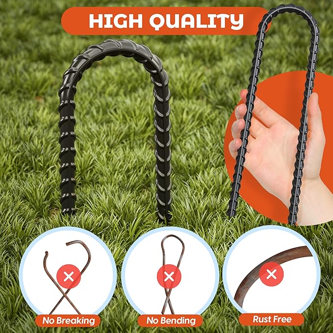 Happin® 12 Inch Trampoline Anchors, Trampoline Stakes, Ground Stakes Heavy Duty, Ground Anchors Screw in, Trampolines Accessories, Tent Anchors, Yard Spikes, Galvanized Steel (4 Pack, Black)