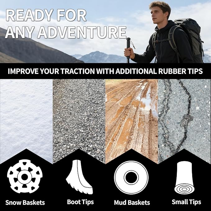 LED Trekking Pole,Lightweight Aluminum Hiking Poles for Women&Men,Collapsible Walking Sticks for Travel, Multifunctional Walking Sticks for Travel, Night Hiking, Mountaineering & Camping